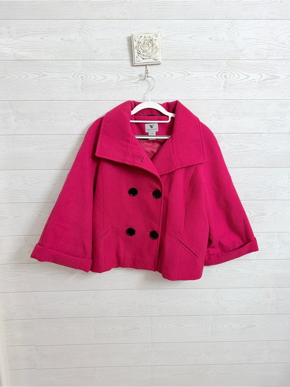 Worthington Women’s Wool-Blend Hot Pink Double-Breasted Peacoat. Size XL